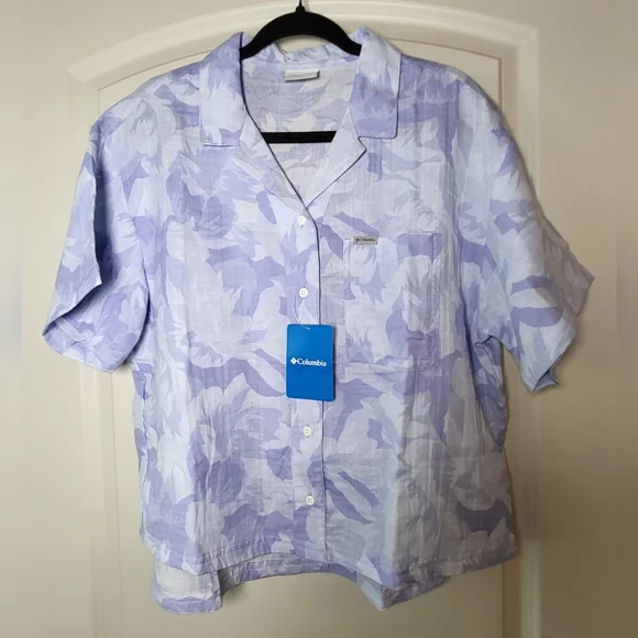 COLUMBIA Holly Hideaway Breezy Short Sleeve Top - Size L - Light Blue (NWT) - Picture 8 of 14